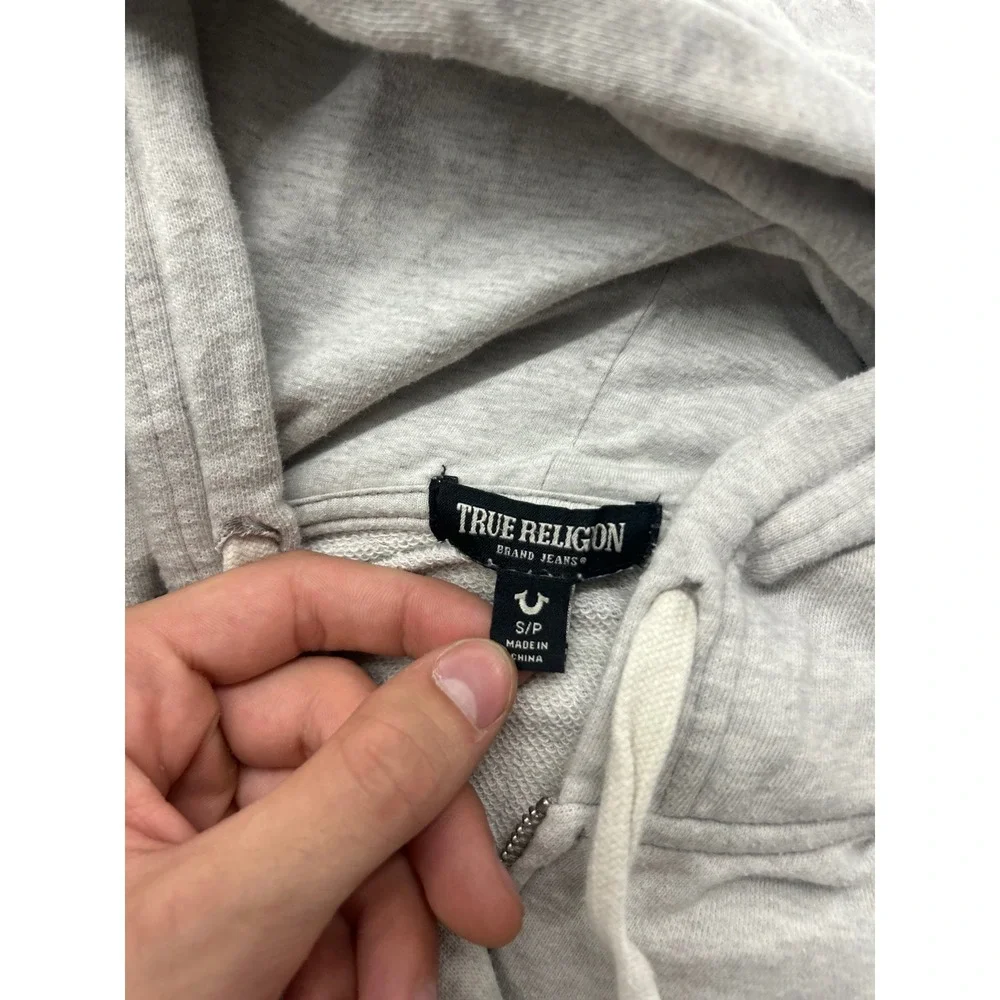 True Religion Mens World Tour Buddha Logo Zip Up Hoodie Heather Gray Small
